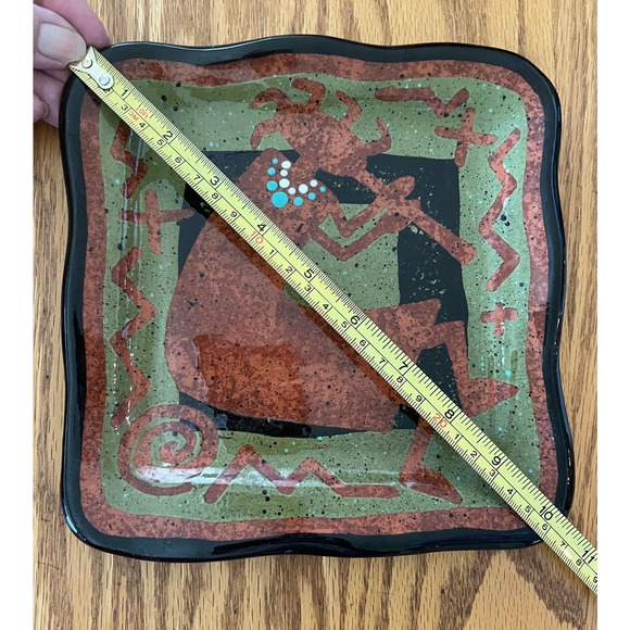 90s ROB SANDERS POTTERY Square Plate Abstract Native w/ Necklace 8" - Picture 6 of 6